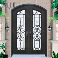 Wholesale Best Price Powder Coated Eyebrow Top Wrought Iron Double Entry Door